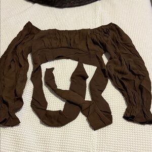 Brown Off-Shoulder Blouse with Long Sleeves